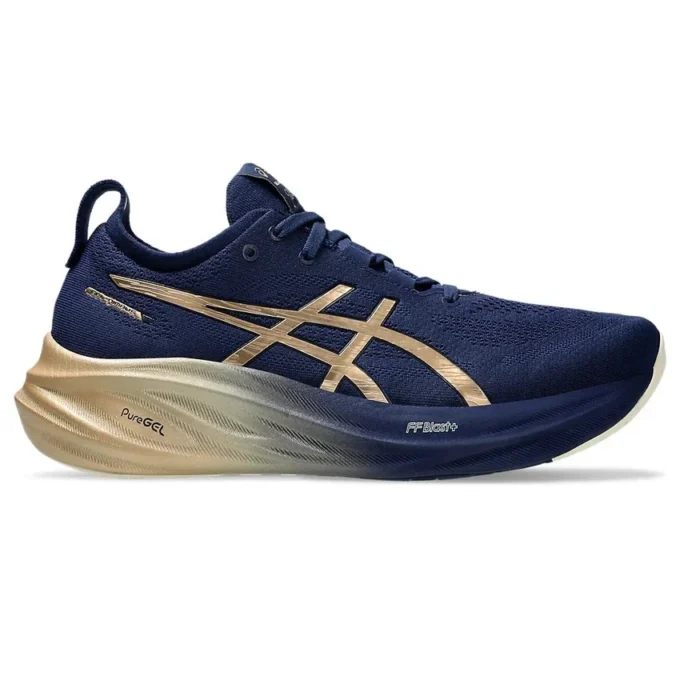 Adidași Gel-Nimbus 26 „Navy Silver Gold”