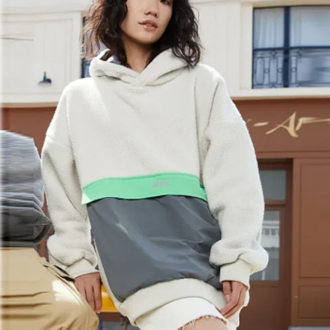 Hanorac cu glugă Colorblock Sherpa „Beige”
