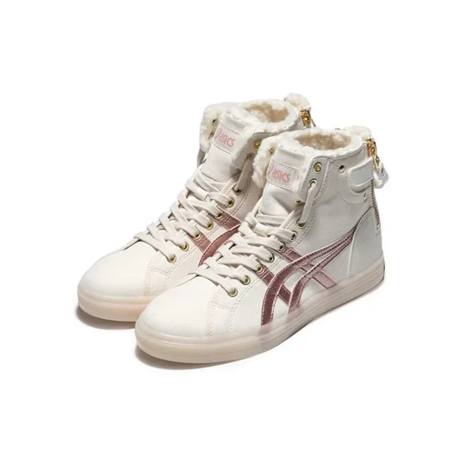 Pantofi de baschet retro înalți din fleece Double Clutch, alb lapte/auriu