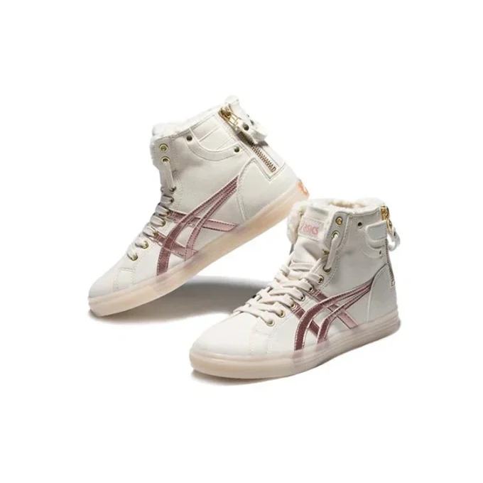 Pantofi de baschet retro înalți din fleece Double Clutch, alb lapte/auriu